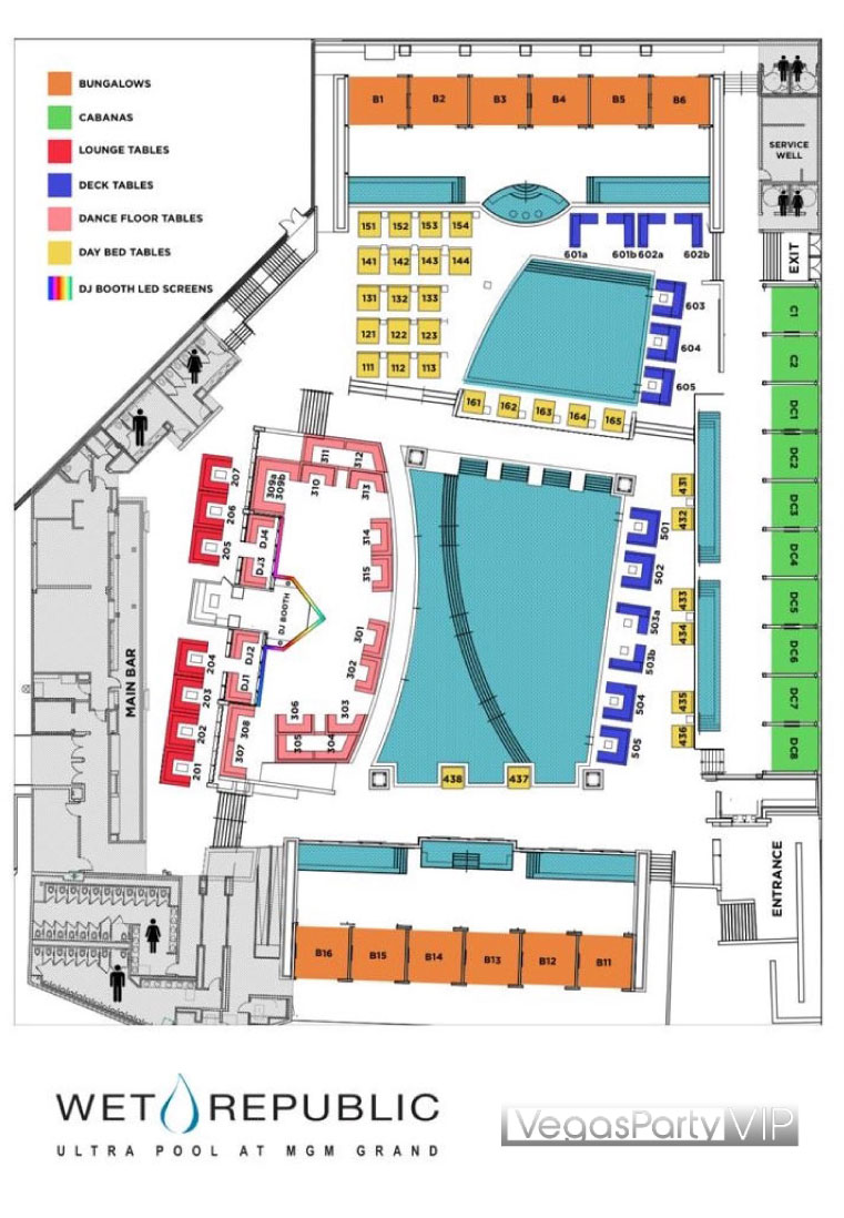 Table Map Wet Republic Dayclub Las Vegas